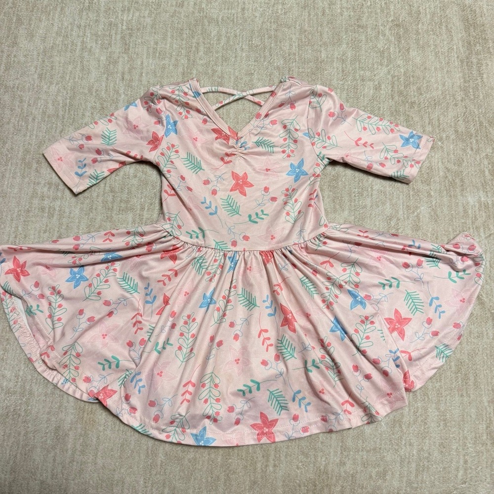 Dot Dot Smile‎ Pink Floral Twirl Dress Girls 12-24M Long Sleeve Boutique